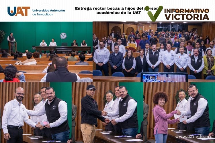 Entrega rector becas a estudiantes hijos de docentes de la UAT.