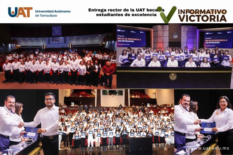 Entrega rector de la UAT becas a estudiantes de excelencia.
