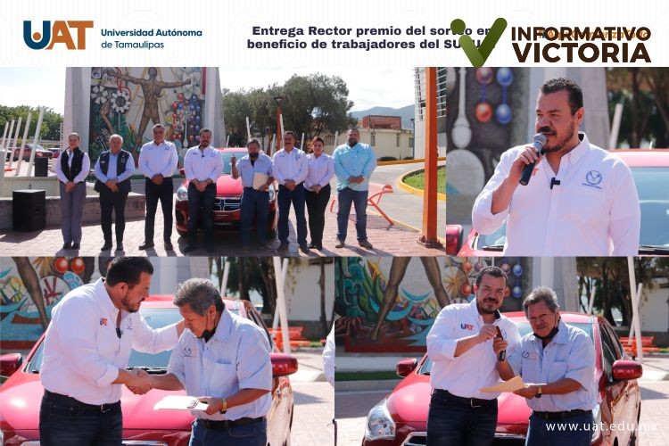 Rector entrega el premio del sorteo por el aniversario del SUTUAT.