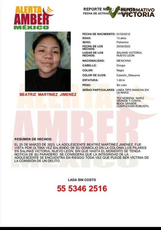 ALERTA AMBER: Beatriz Martínez salio de casa y no volvió en Nuevo León.