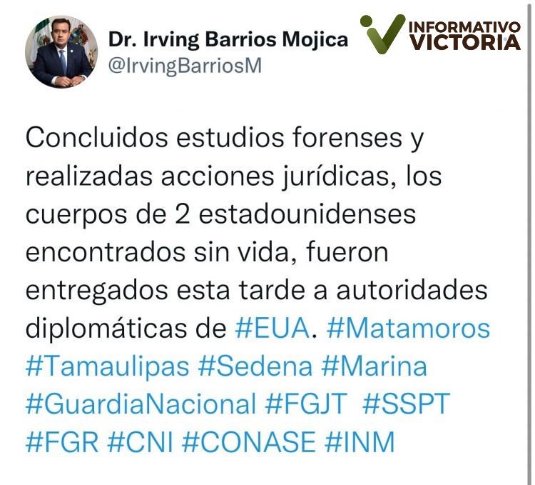 Cuerpos de estadounidenses asesinados en Tamaulipas son entregados.