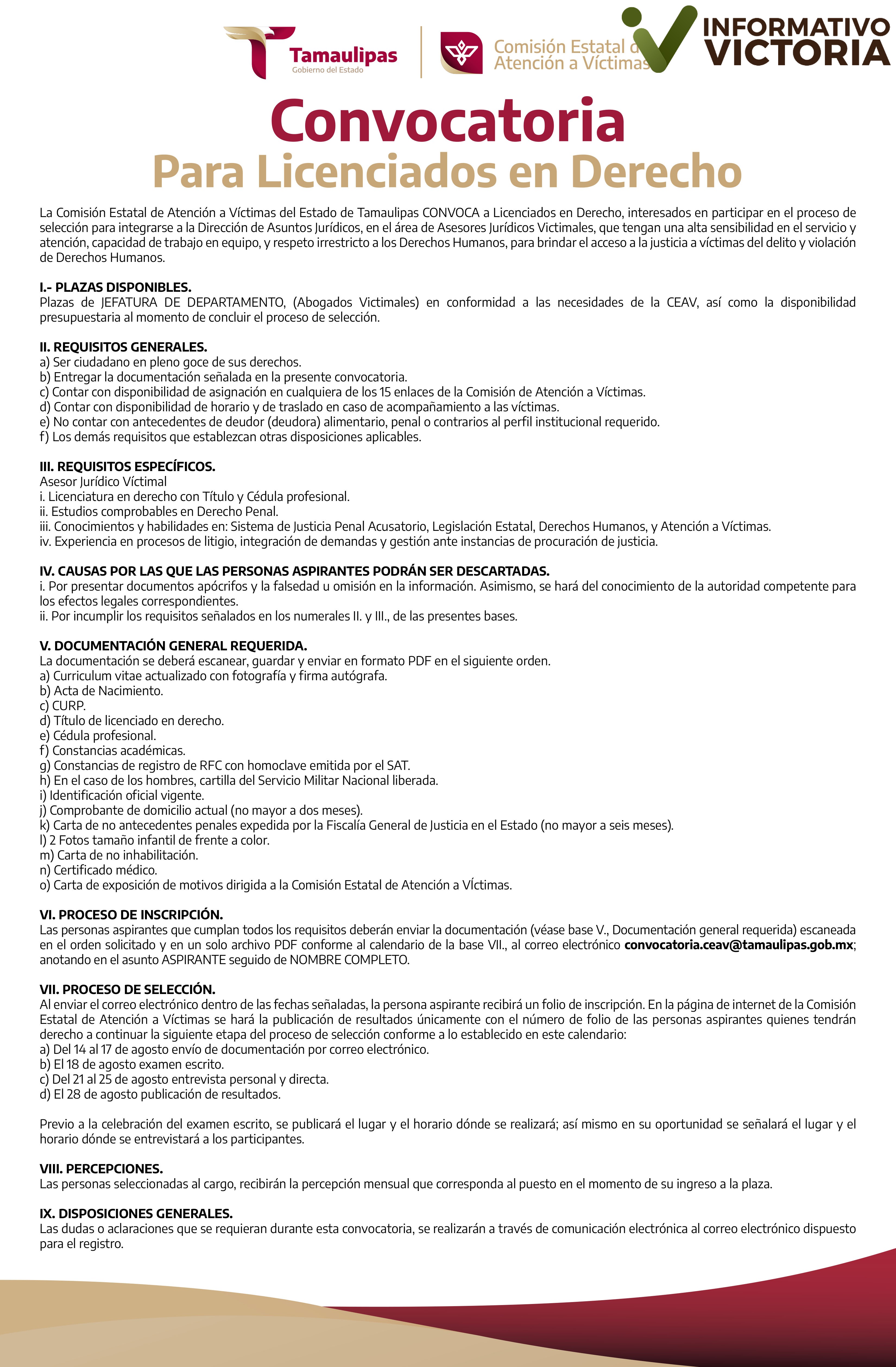 Convoca Comisión Estatal de Atención a Víctimas a las y los abogados a formar parte de su equipo