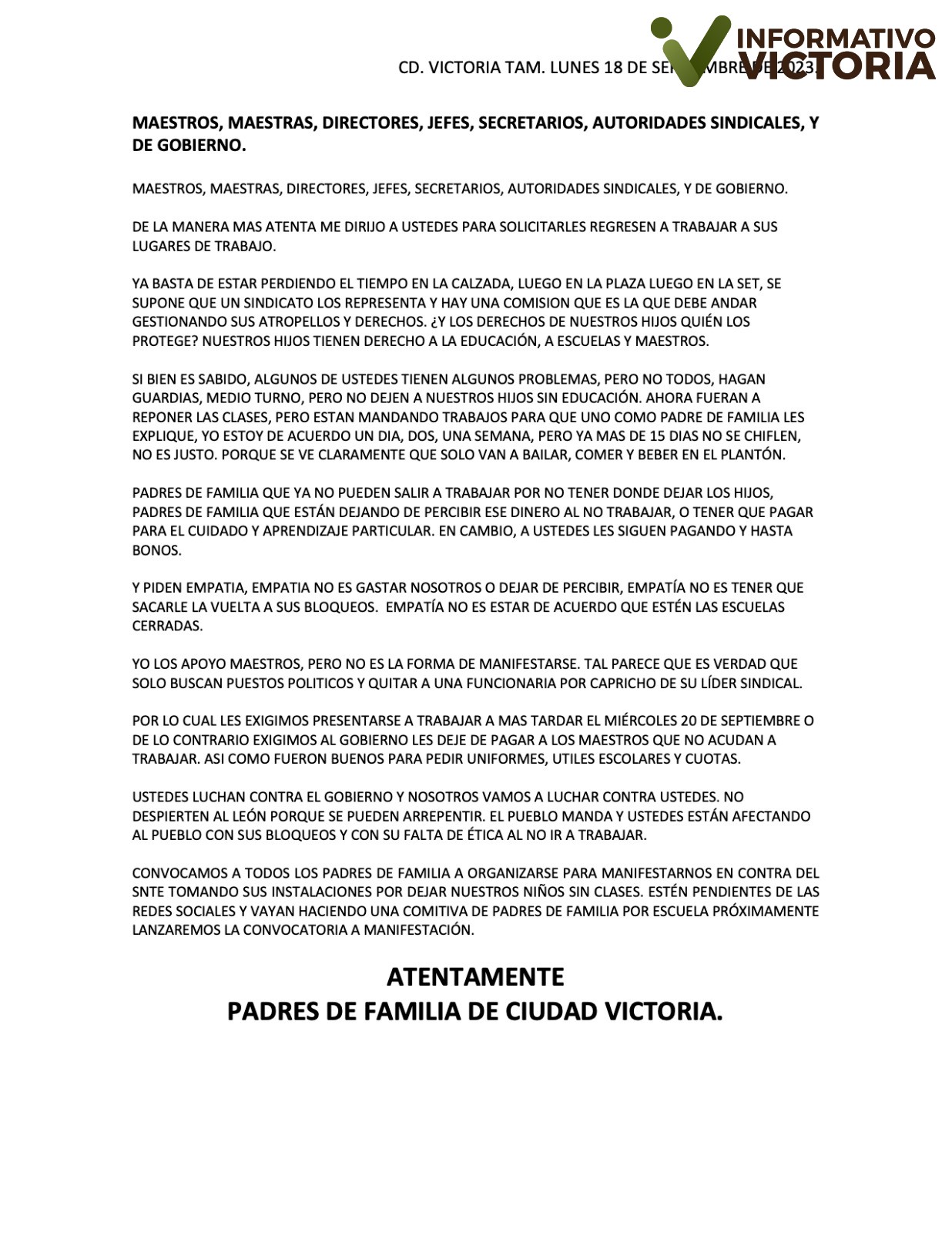 Se manifestarán los padres de familia contra Arnulfo y el SNTE