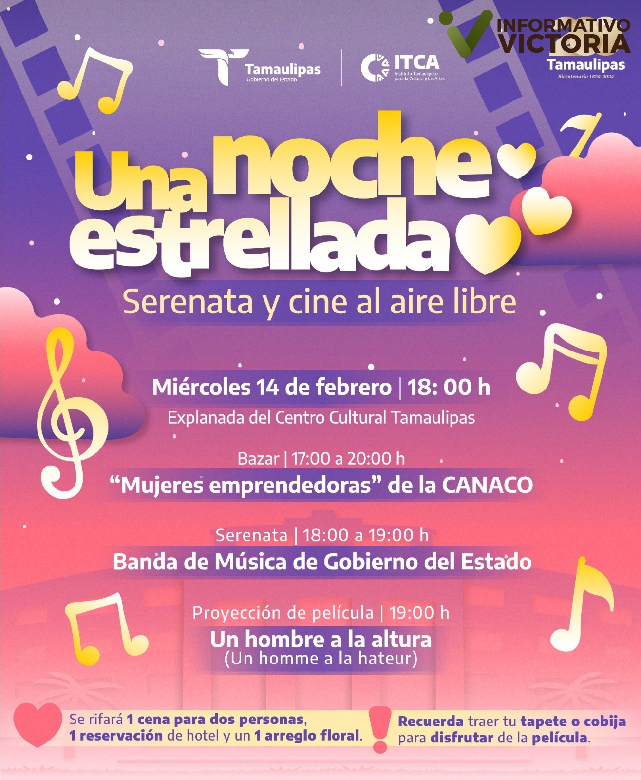 Invitan a disfrutar de una noche estrellada con serenata y cine al aire libre en Victoria