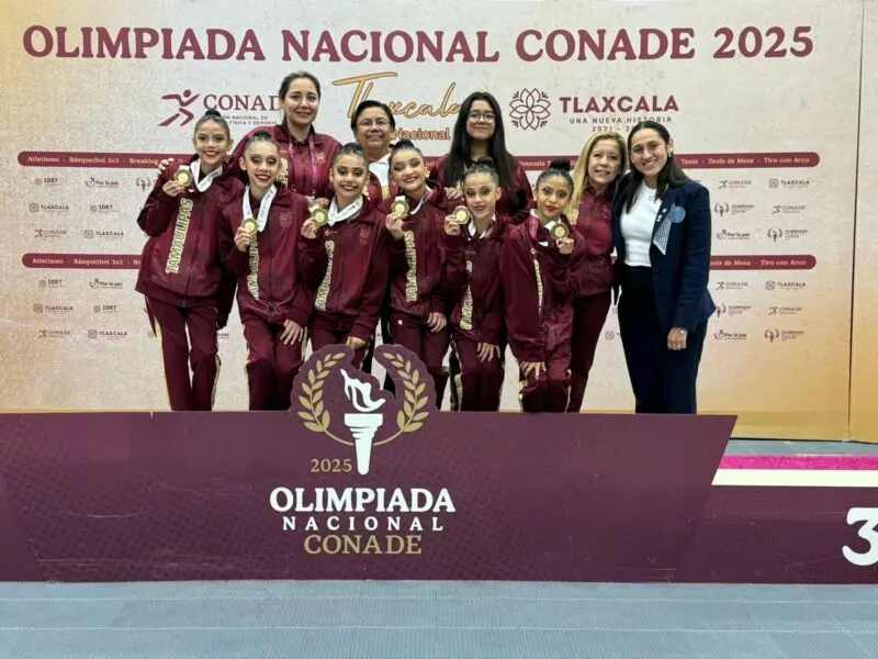 Presentación dorada de gimnasia rítmica de Tamaulipas en Olimpiada Nacional