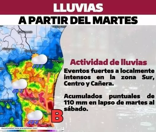 Zona de inestabilidad generará lluvias en Tamaulipas del martes al sábado: Coordinación de Protección Civil